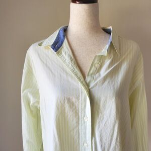 Light Green Y2k Pinstripe Button Down Blouse Talbots Size Large